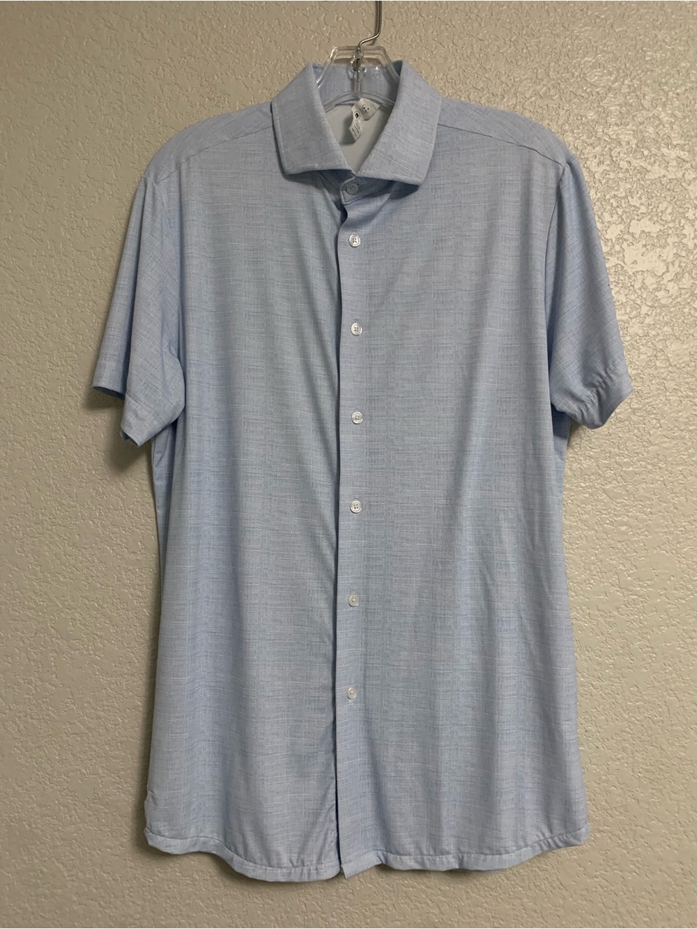 State & Liberty Shirt Mens L Performance Button Up Short Sleeve Crosshatch Blue